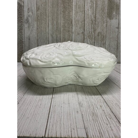 Vintage White Ceramic Large Dish with Lid Angel Cupid Made in Italy 8" Long 7345 - Picture 4 of 11